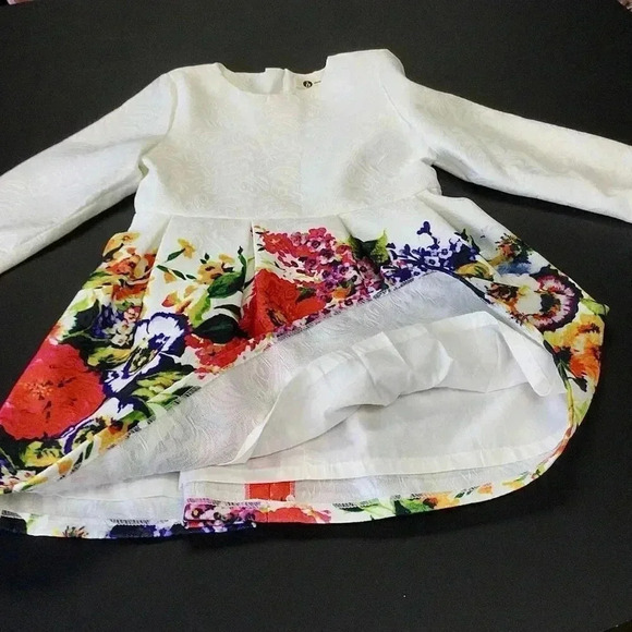 Morning Dance Baby White Jacquard Floral Print Long Sleeve Pleated Dress Size 5T - Picture 8 of 10